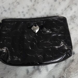 2 Coach Black Embossed Cosmetic Bag with Heart Charm